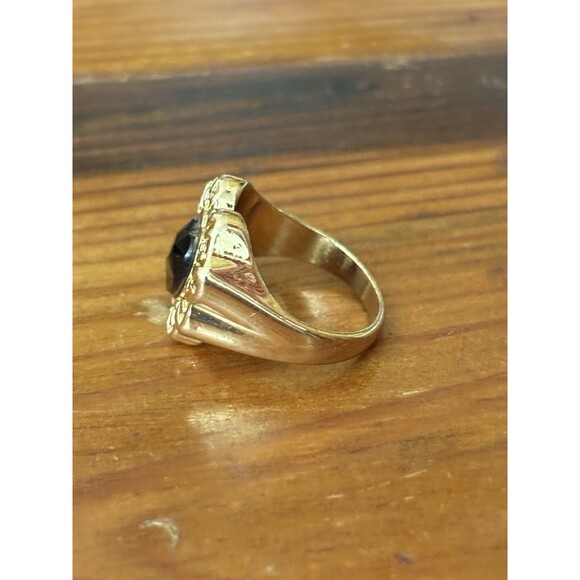 Vintage Gold Tone Black Onyx Heart Shape Size 7 Ring Statement Valentine - Picture 4 of 10